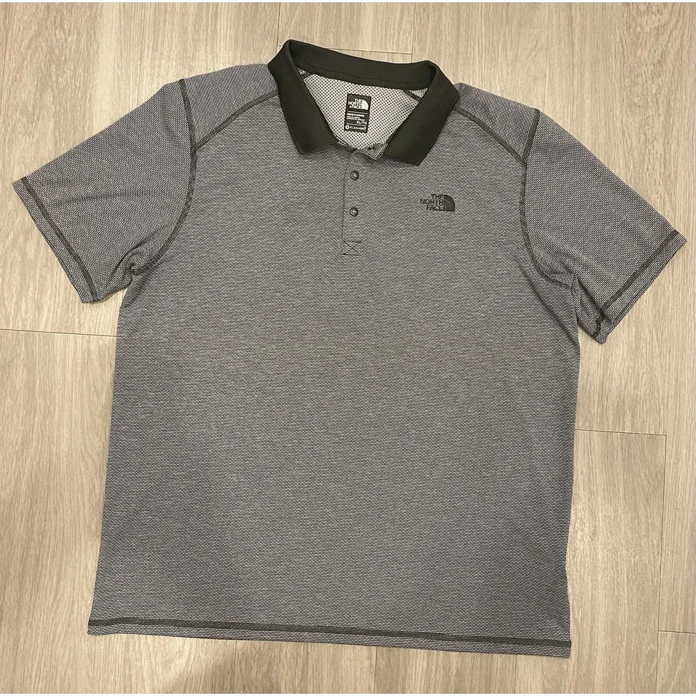 The North Face Flashdry Knit Polo Shirt Collar Gray Outdoor Hiking Mens‎ Size XL